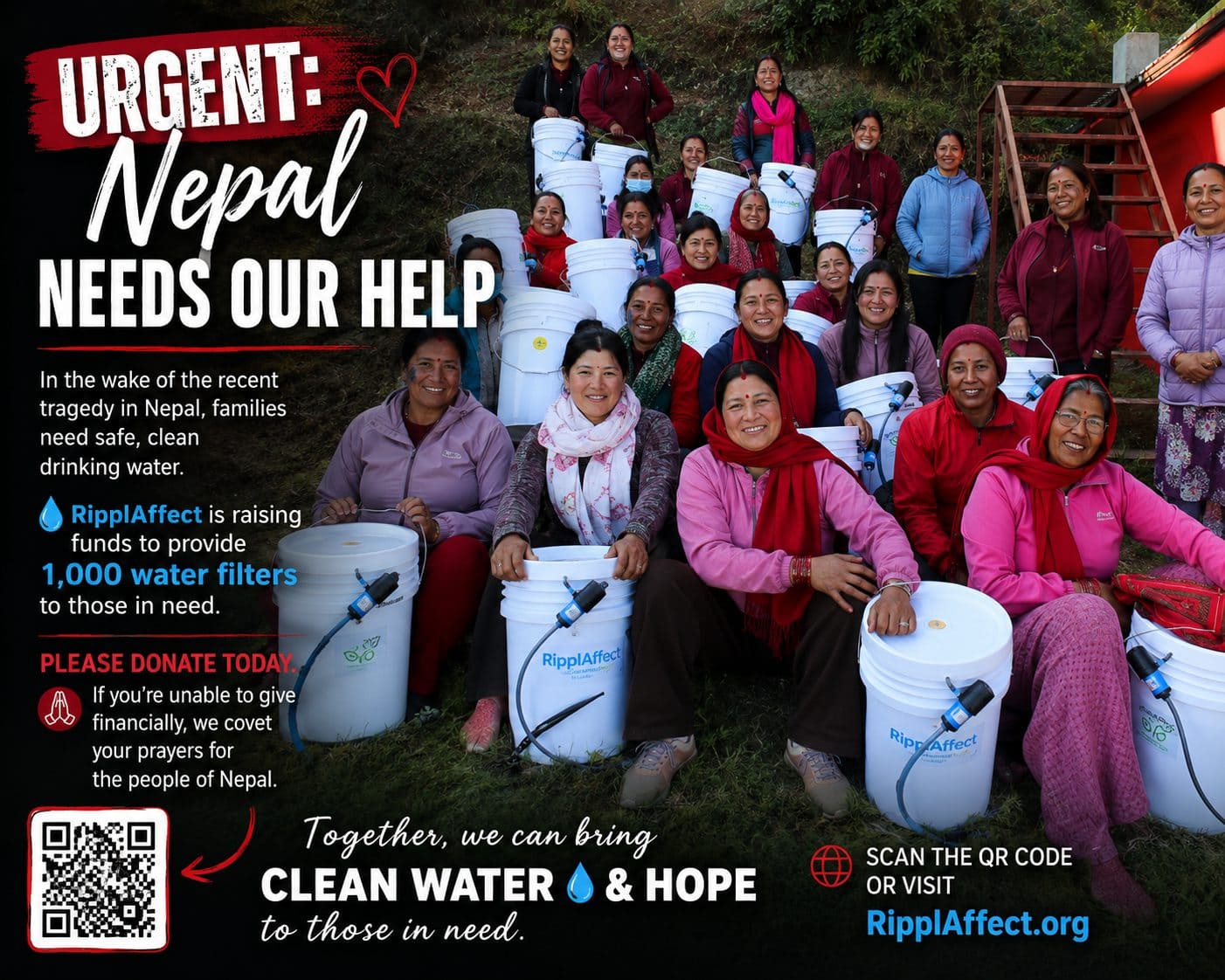 RipplAffect Nepal - photo flyer with QR code and text